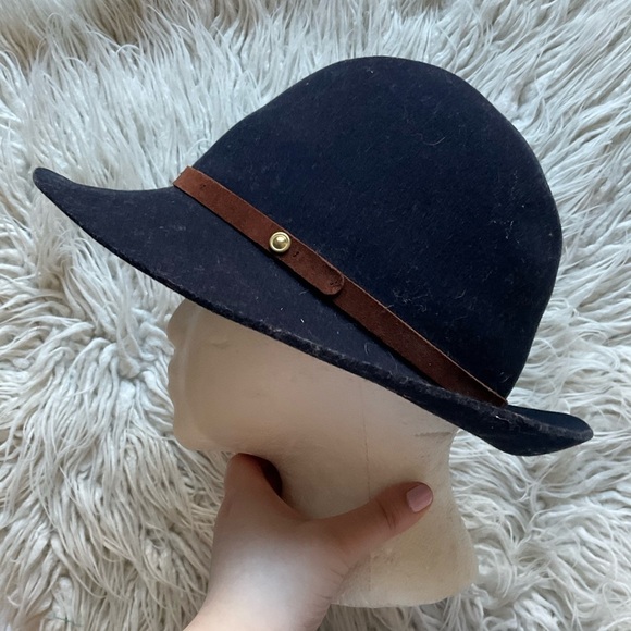 Rag & Bone Navy Blue Felted Wool Brow Leather Strap Fedora Hat EUC Size Medium main image 7
